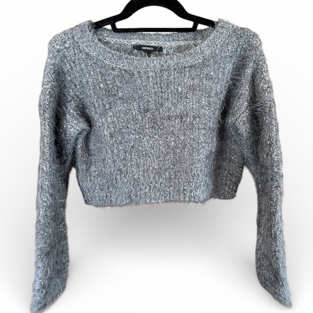 Forever 21 grey fuzzy cropped sweater